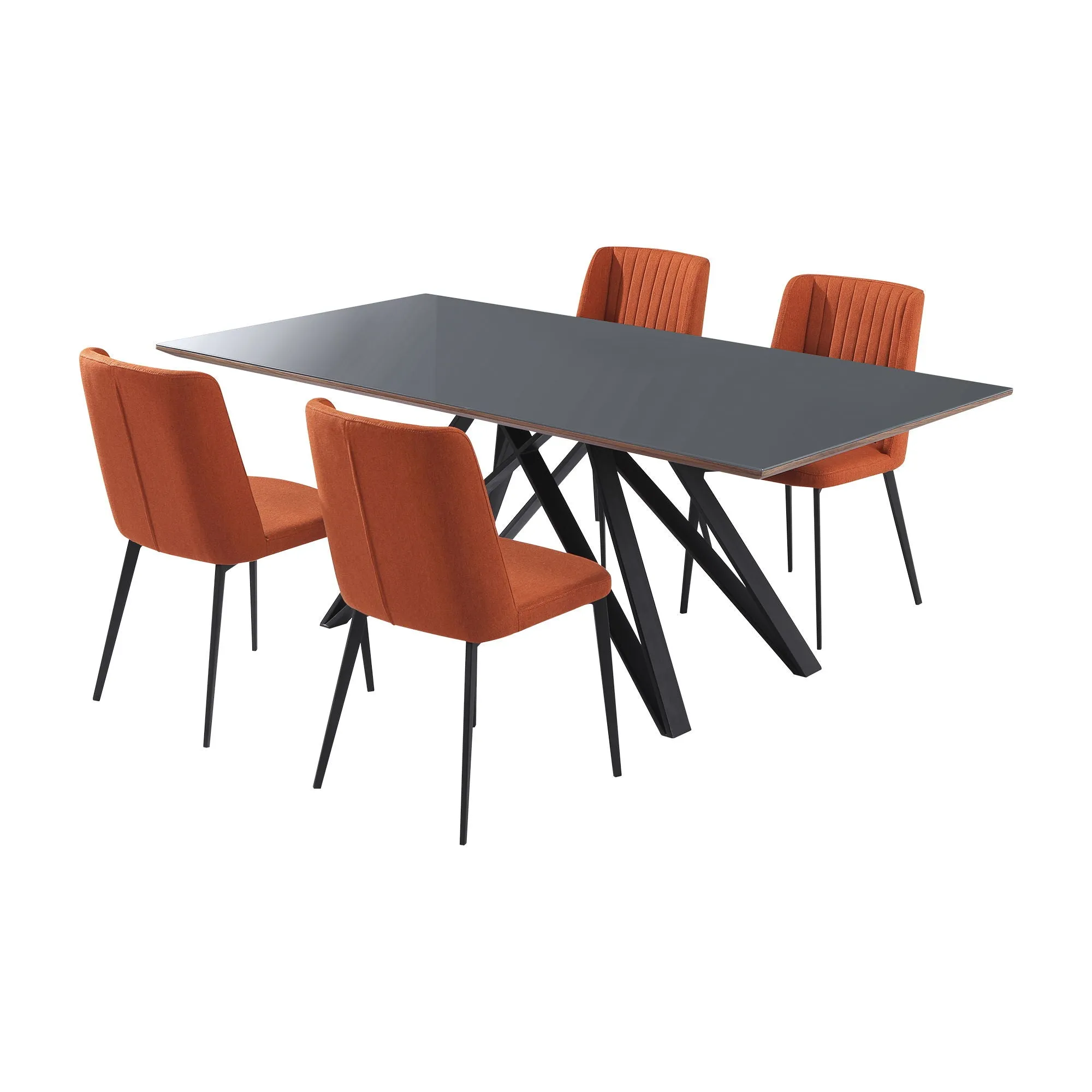 Urbino And Maine - Contemporary Glass 5 Piece Metal Dining Set - Gray