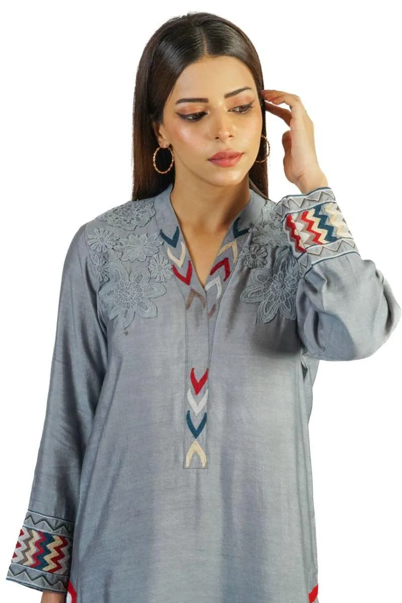 Urooj Atelier - Article 03 - Grey  - 3 Piece