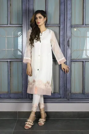 Urooj Atelier - White Block Printed Sleeves Shirt - 2 PC