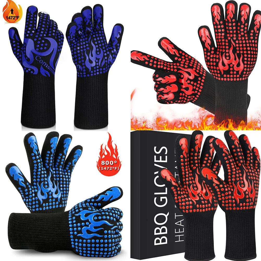 US 1-2 Pair 1472℉ Extreme Heat Resistant Cook Oven Glove Silicone Grill BBQ Mitt