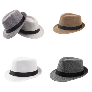 US 3-6 Pc Straw Fedora Hat Short Brim Fedora Classic Summer Beach Sun Panama Cap