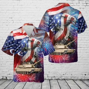 U.S. Army M1 Abrams Main Battle Tank and a AH-64 Attack Helicopter 4th Of July Hawaiian Shirt, Patriotic Hawaiian Shirt for men