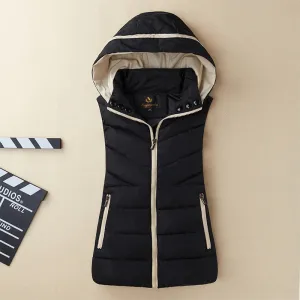 US SALE of Casual Zipper Hooded Down Vest / Warm Sleeveless Jacket for Women - SF0068