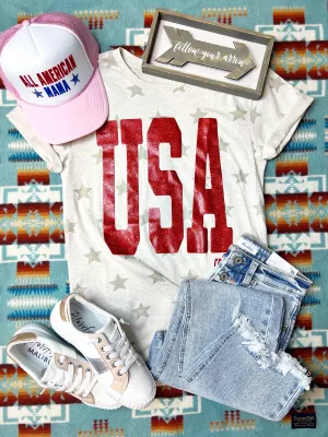 USA Red Glitter Tee