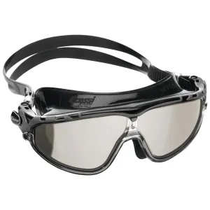 Used Cressi Adult Wide View Silicone Skylight Swimming Mask - Black/Black/Gray HD Mirrored Lens