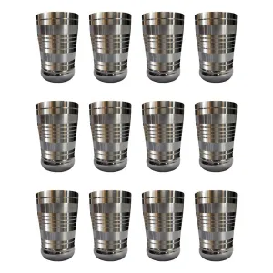 USHA SHRIRAM | 12Pc Stainless Steel Glass Set | 300ml Each | Steel Gilas, Pani k Gilash, Wobble Free Base, Durable | Multipurpose, Elegant Design & Mirror Finish (Hourglass - Set of 12)