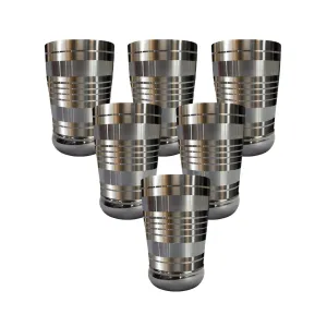 USHA SHRIRAM | 6Pc Stainless Steel Glass Set | 300ml Each | Stainless Steel Pani k Gilas, Wobble Free Base, Durable | Multipurpose, Elegant Design & M...