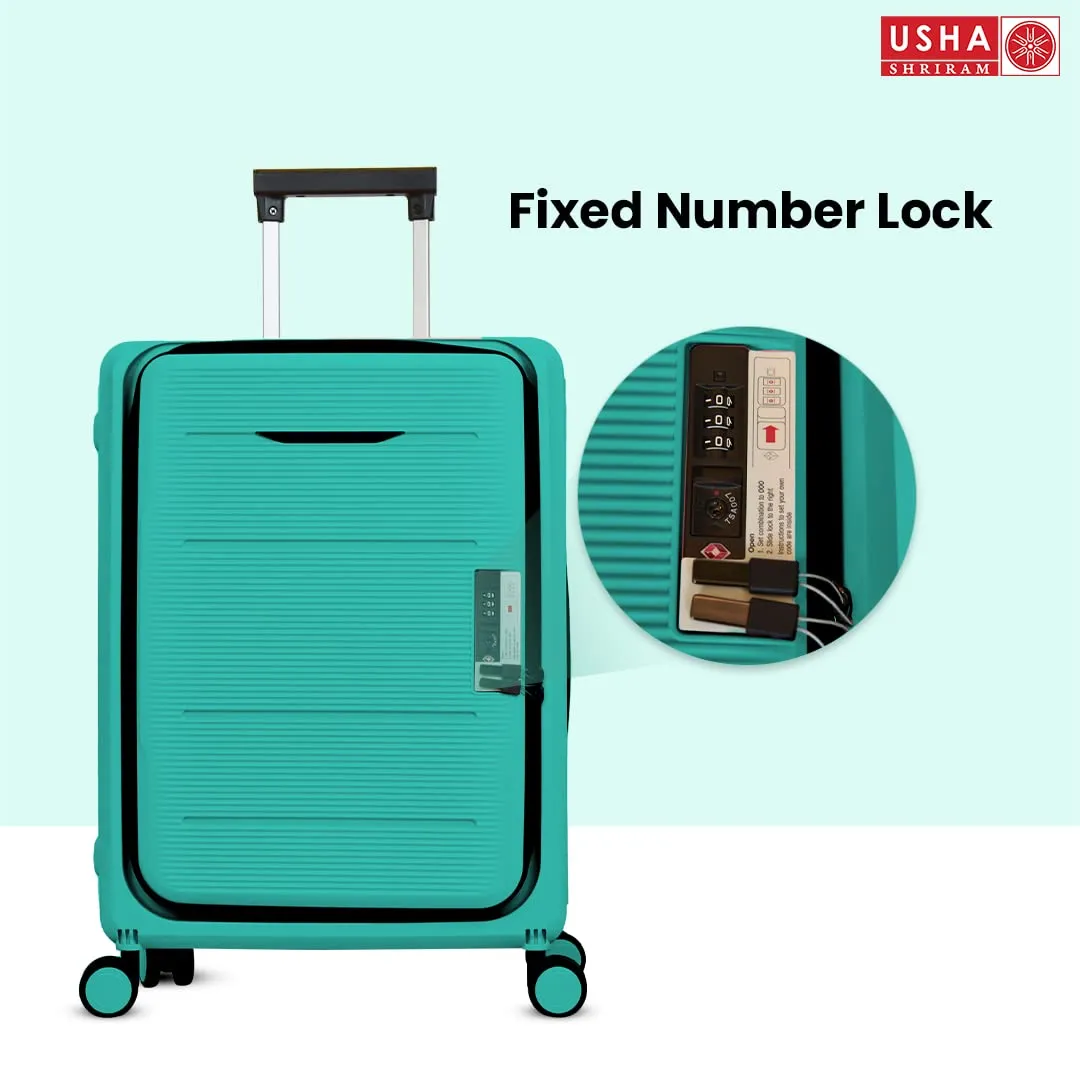 USHA SHRIRAM Cabin Bag (20 inch - 55cm) Collapsible Luggage Bag | Polypropylene Shell | Light Mint | Suitcase for Travel | 360 Degree Wheel & Lock | Foldable Trolley Bag for Travel