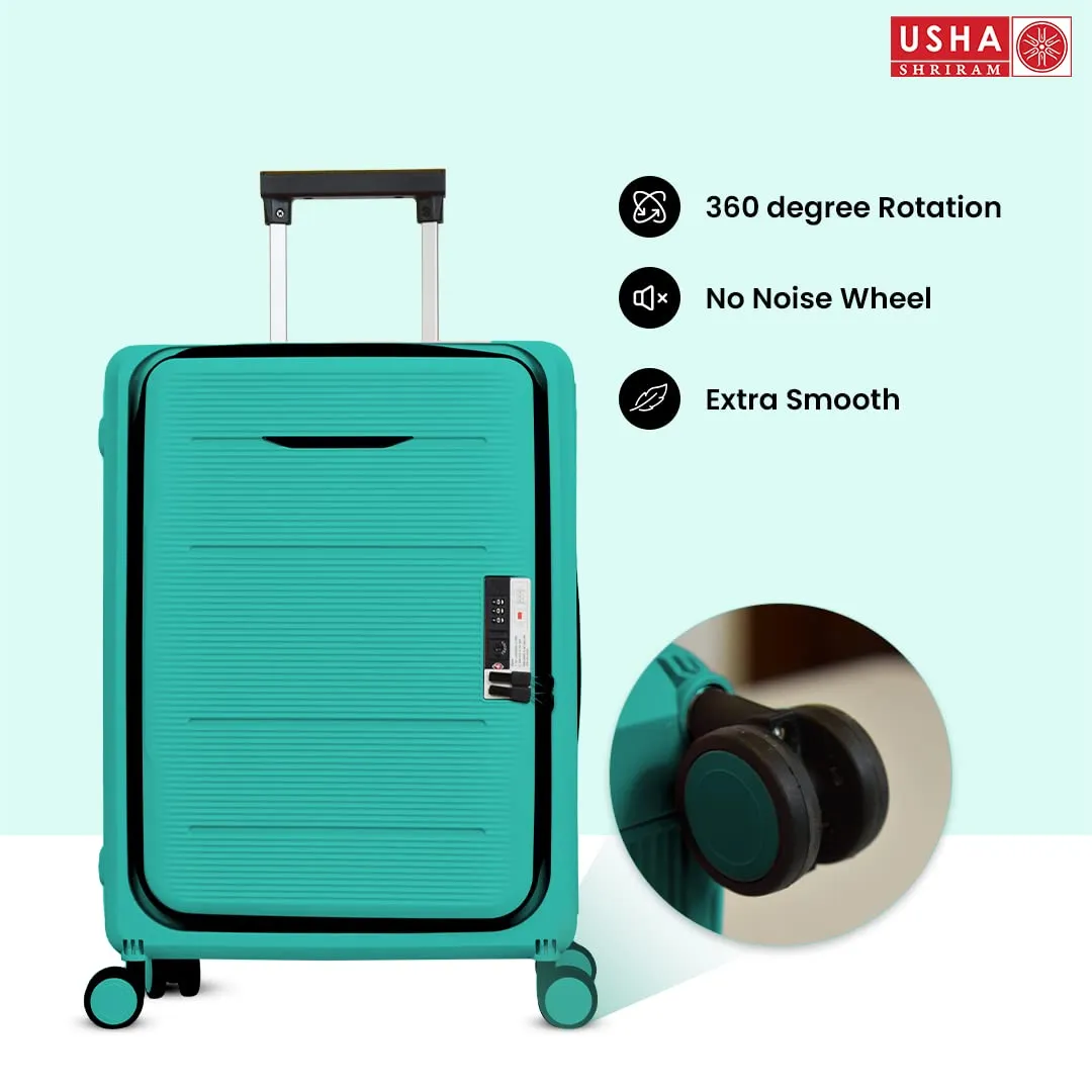 USHA SHRIRAM Cabin Bag (20 inch - 55cm) Collapsible Luggage Bag | Polypropylene Shell | Light Mint | Suitcase for Travel | 360 Degree Wheel & Lock | Foldable Trolley Bag for Travel