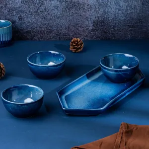 USHA SHRIRAM Ceramic Snacks Serving Bowls Set with Tray | Microwave Safe |Ceramic Serving Platter | Ceramic Bowl for Serving | Dry Fruit Tray for Serving | Platters Serving Set for Snacks