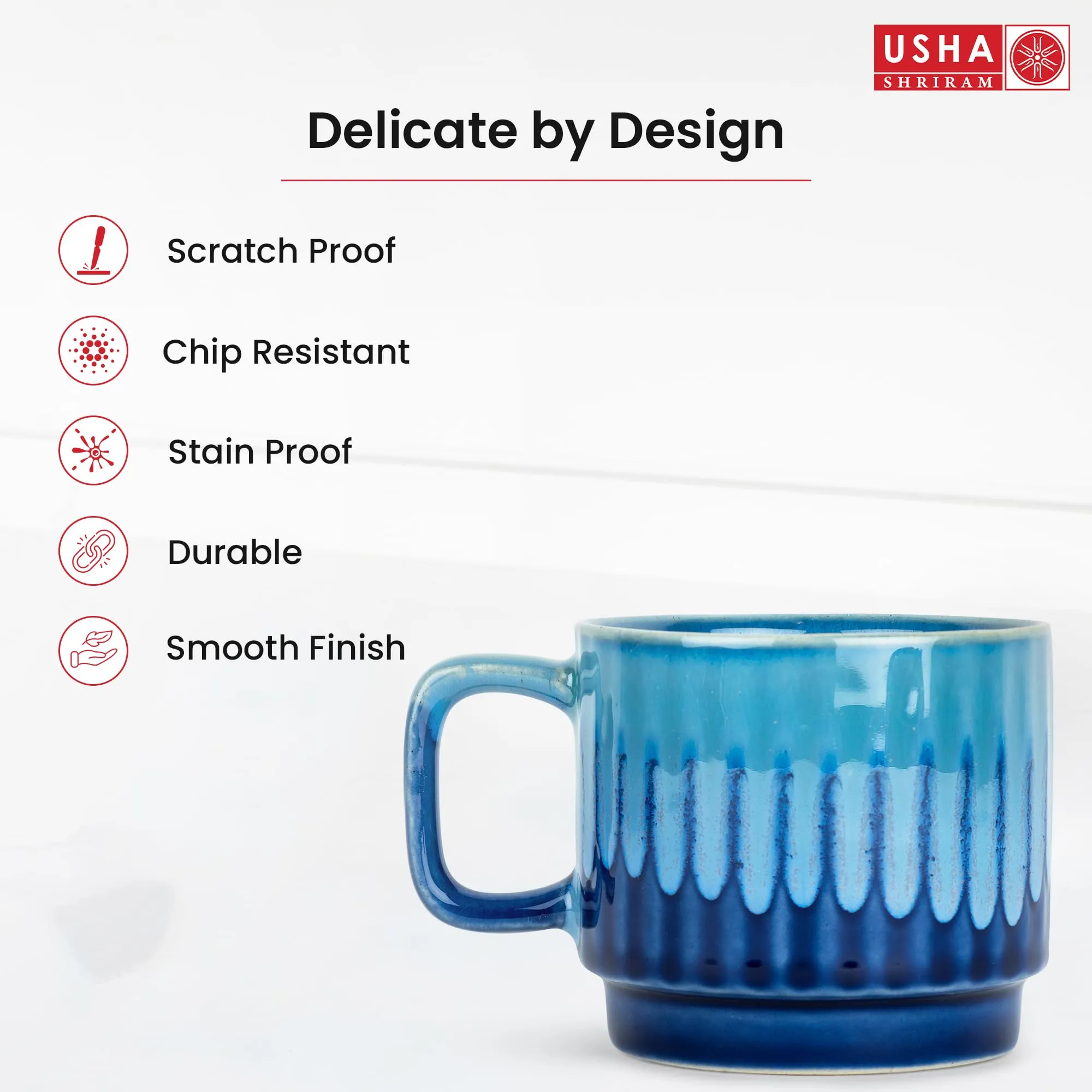 USHA SHRIRAM Ceramic Tea & Coffee Cup | Coffee Mug Microwave Safe | Refrigerator Safe | Scratch Resistant | Stain Proof | Dinnerware | Dinner Plate for Family Occasion | Diwali Gift Set (Design 2)