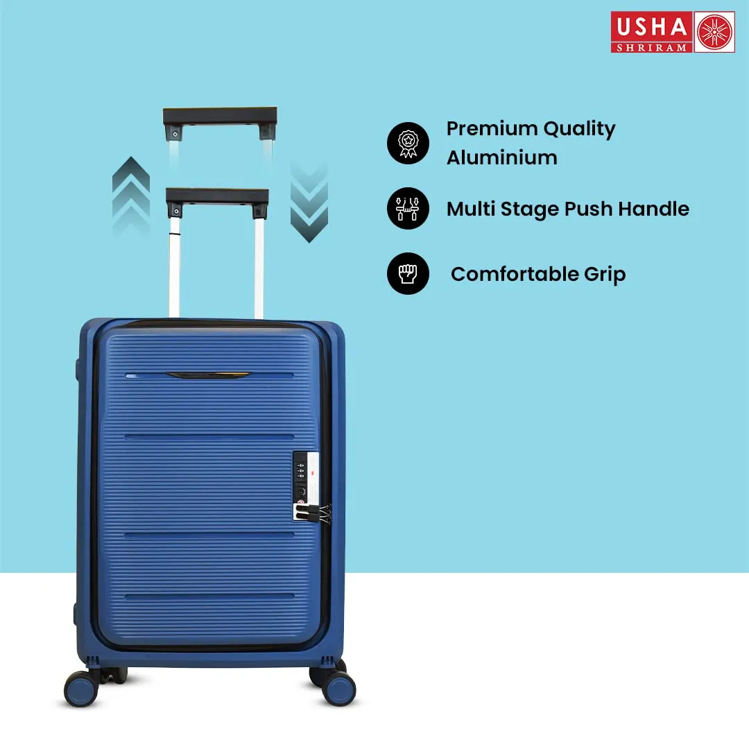 USHA SHRIRAM Check-in Bag (24 inch - 65cm) Collapsible Luggage Bag | Polypropylene Shell | Navy Blue | Suitcase for Travel | 360 Degree Wheel & Lock | Foldable Trolley Bag for Travel