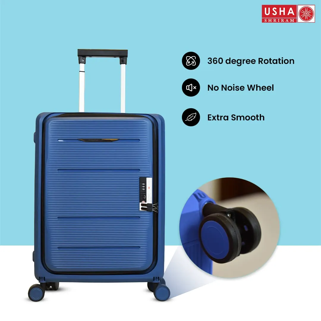 USHA SHRIRAM Check-in Bag (24 inch - 65cm) Collapsible Luggage Bag | Polypropylene Shell | Navy Blue | Suitcase for Travel | 360 Degree Wheel & Lock | Foldable Trolley Bag for Travel