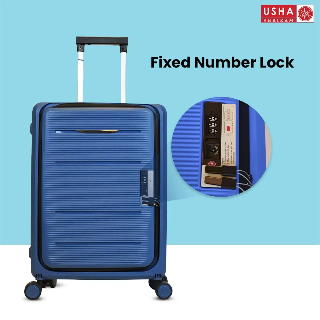 USHA SHRIRAM Check-in Bag (24 inch - 65cm) Collapsible Luggage Bag | Polypropylene Shell | Navy Blue | Suitcase for Travel | 360 Degree Wheel & Lock | Foldable Trolley Bag for Travel