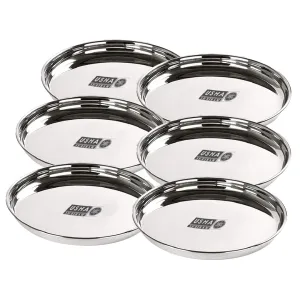 USHA SHRIRAM Stainless Steel Plate Set (29cm - 6Pcs) | Heavy Guage | Family Dinner Gift Set | Deep Base | Glossy Finish, Durable, Easy to Clean, Stackable