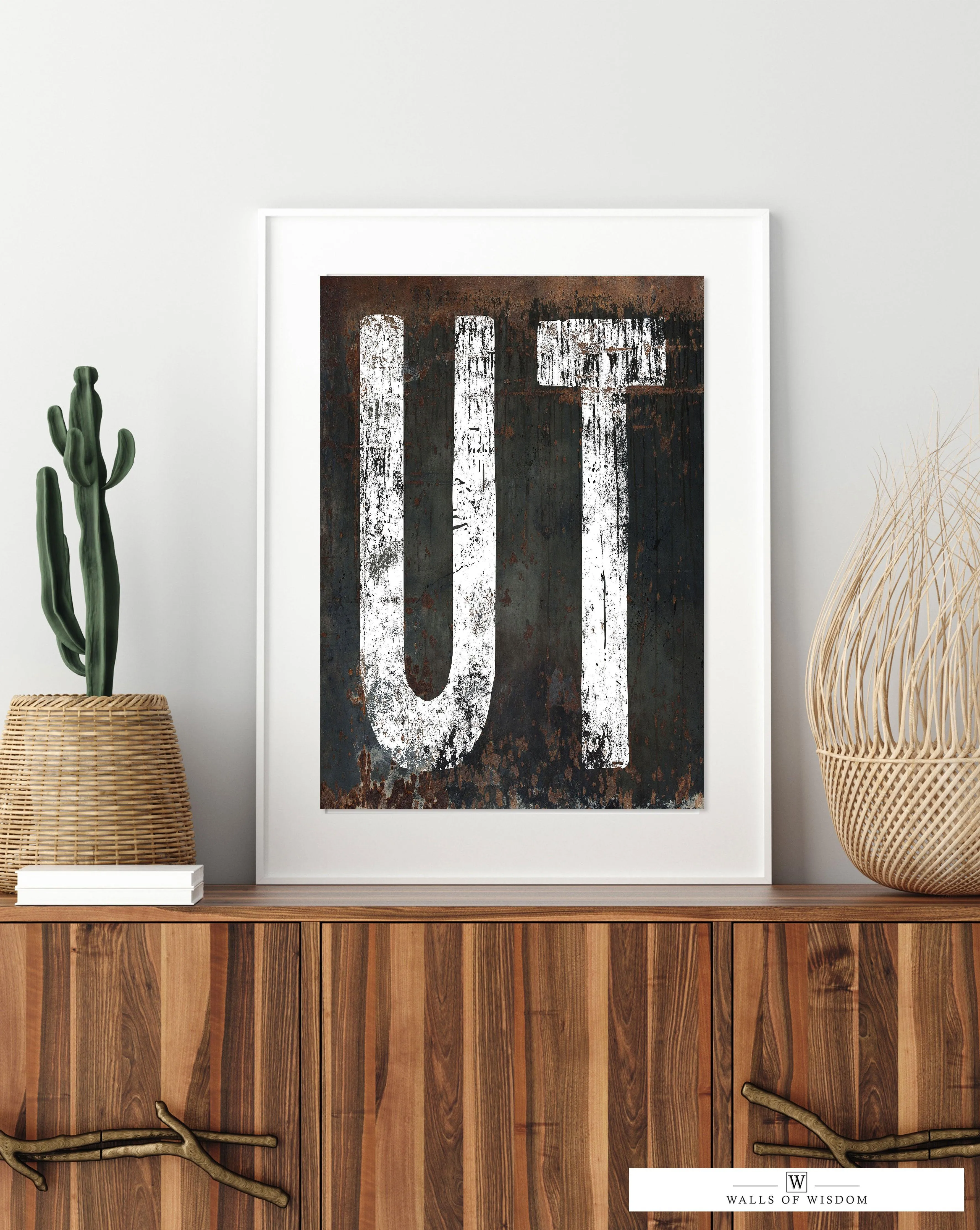 Utah Home State Western Typography Poster Print - UT State Sign Rustic Vintage Print Wall Art