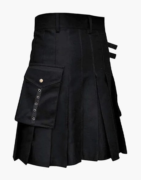 Utility Kilt in Black with Buckle Straps