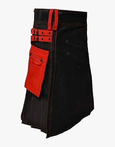 Utility Kilt in Black with Red Straps