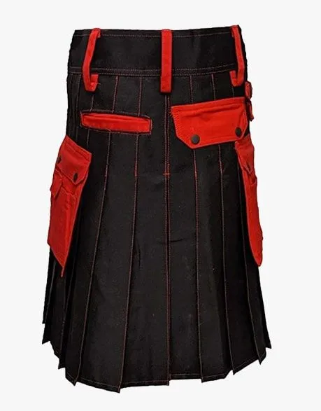 Utility Kilt in Black with Red Straps