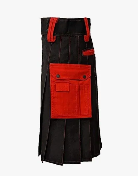 Utility Kilt in Black with Red Straps