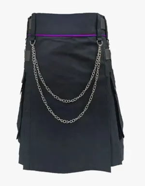 Utility Kilt in Black with Silver Chains