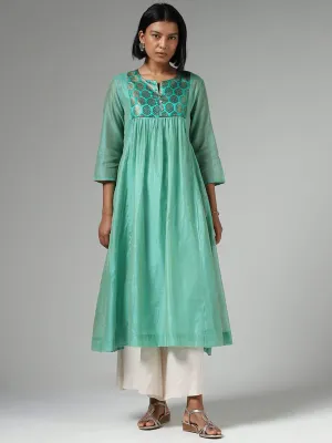 Utsa Aqua Green Jacquard Embroidery Kurta with Inner