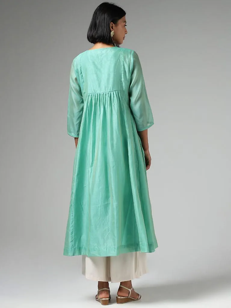 Utsa Aqua Green Jacquard Embroidery Kurta with Inner