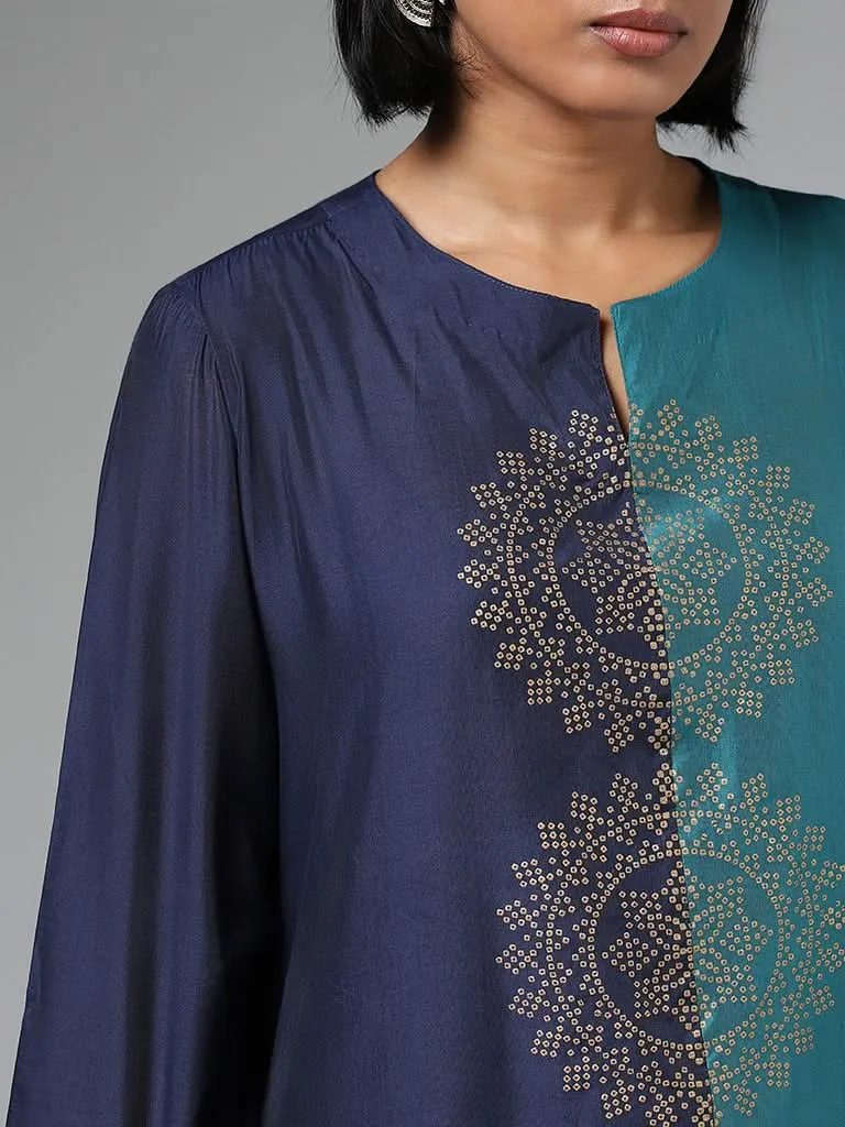 Utsa Blue Bandhani Printed Kurta with Inner