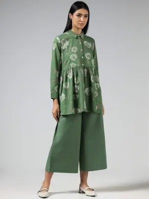 Utsa Green Dot Floral Printed Cotton Kurti