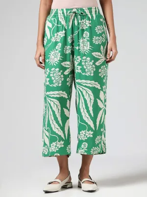 Utsa Green Floral Printed Wide-Leg Pants