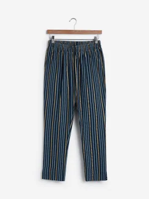 Utsa Indigo Striped Cropped Ethnic Pants