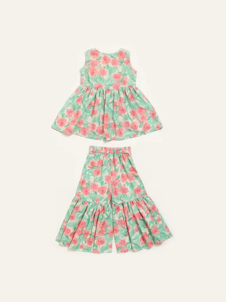 Utsa Kids Green Floral Kurta & Sharara Set (2 - 8yrs)