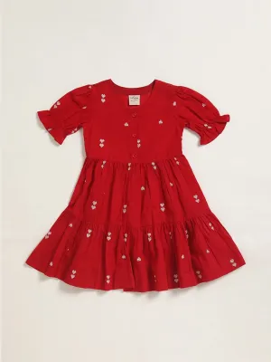 Utsa Kids Heart Printed Red Dress (2 - 8yrs)