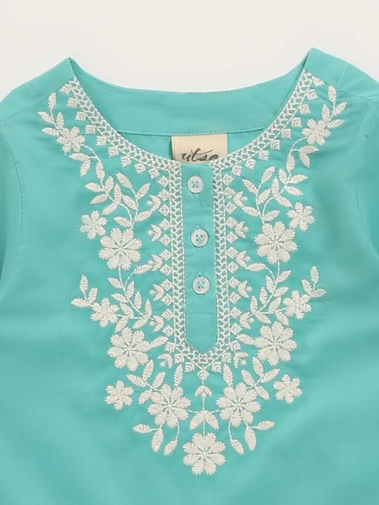 Utsa Kids Teal Embroidered Design Kurti (2 - 8yrs)