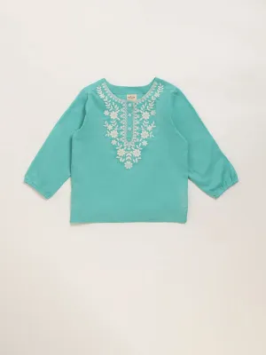 Utsa Kids Teal Embroidered Design Kurti (2 - 8yrs)