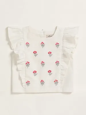 Utsa Kids White Floral Embroidered Blouse (2 - 8yrs)