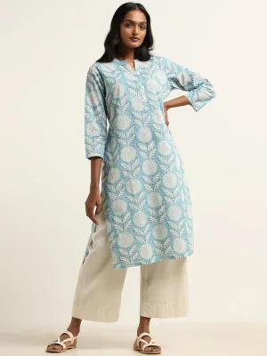 Utsa Light Blue Floral Kurta