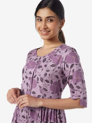 Utsa Lilac Floral Print Fit-And-Flare Kurta