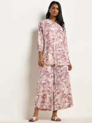 Utsa Lilac Floral Printed A-Line Kurti