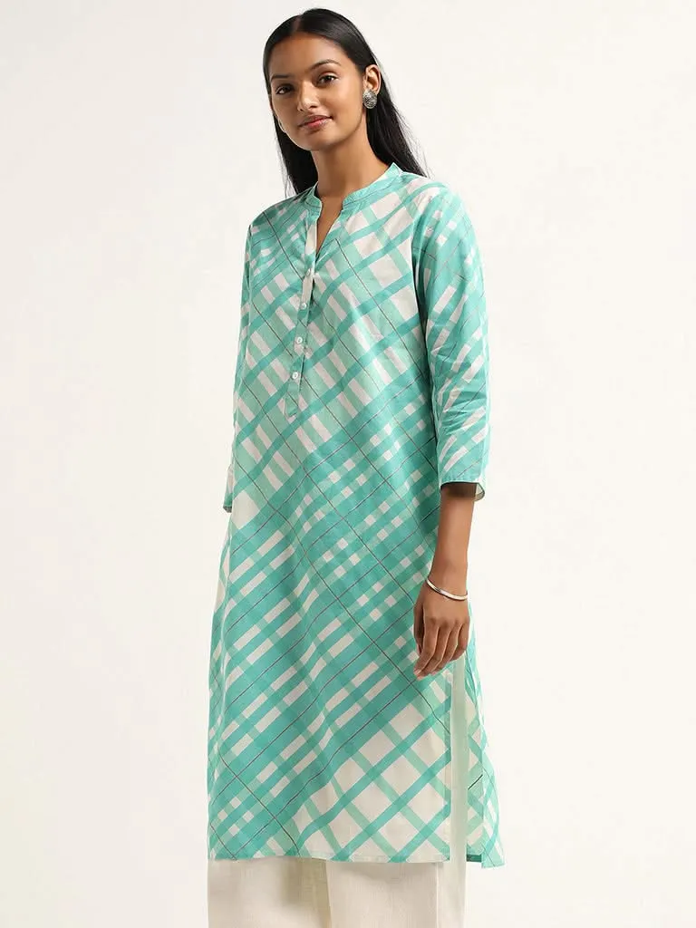 Utsa Lime Floral Cotton Kurta