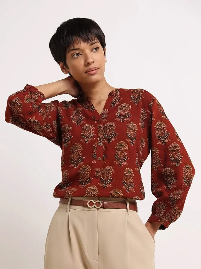 Utsa Maroon Button-Down Kurti