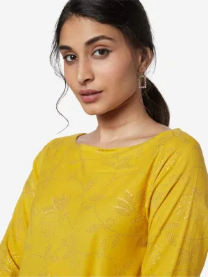 Utsa Mustard A-Line Floral Patterned Kurta