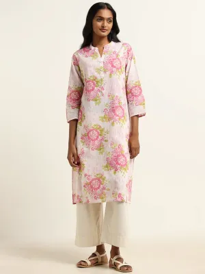 Utsa Pink Bold Floral Printed Cotton Kurta