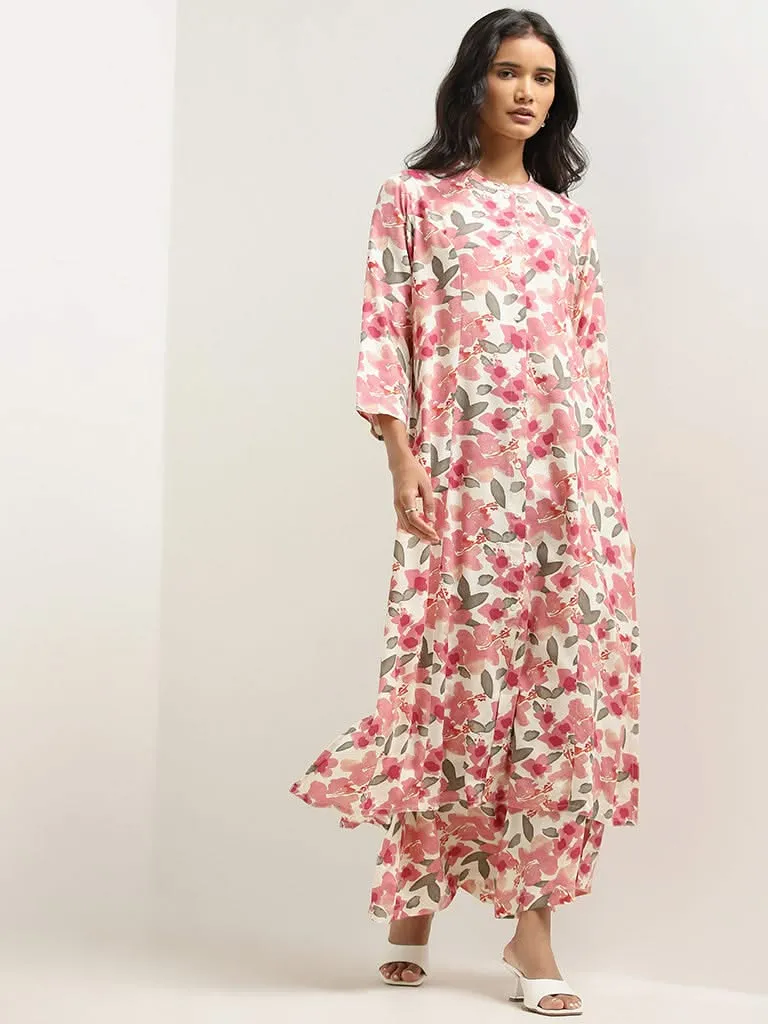 Utsa Pink Floral Patterned A-line Kurta