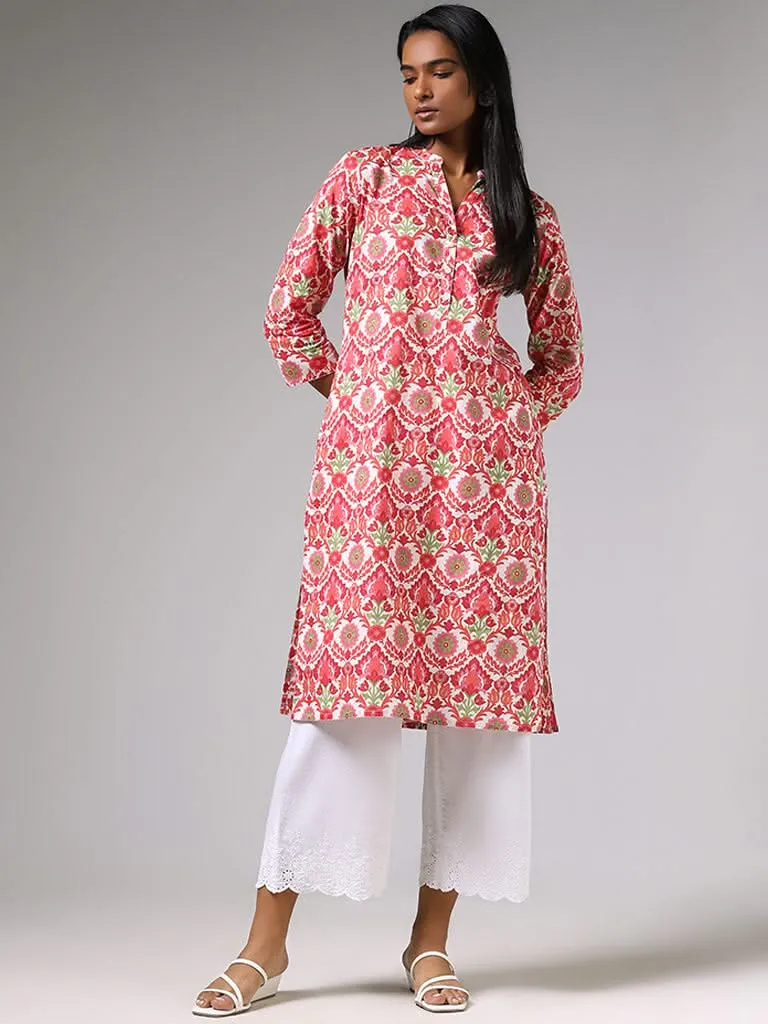 Utsa Pink Floral Printed A-Line Kurta