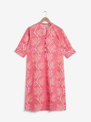 Utsa Pink Leaf Print Straight Kurta