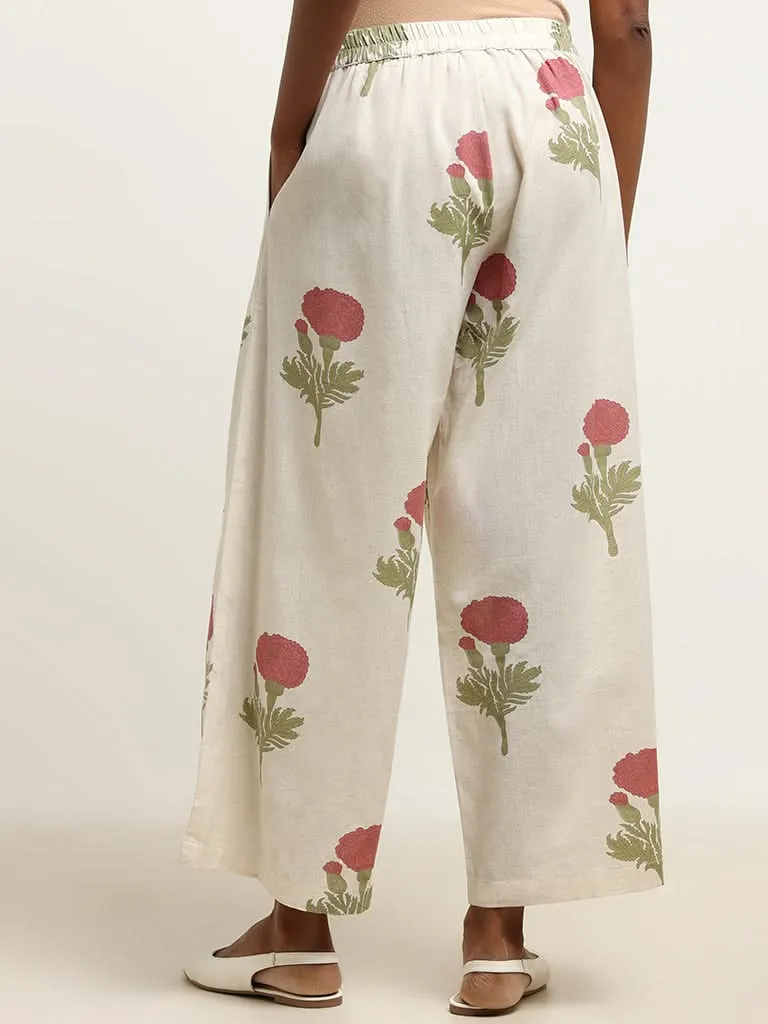 Utsa Pink Wide-Leg Blended Linen Palazzos