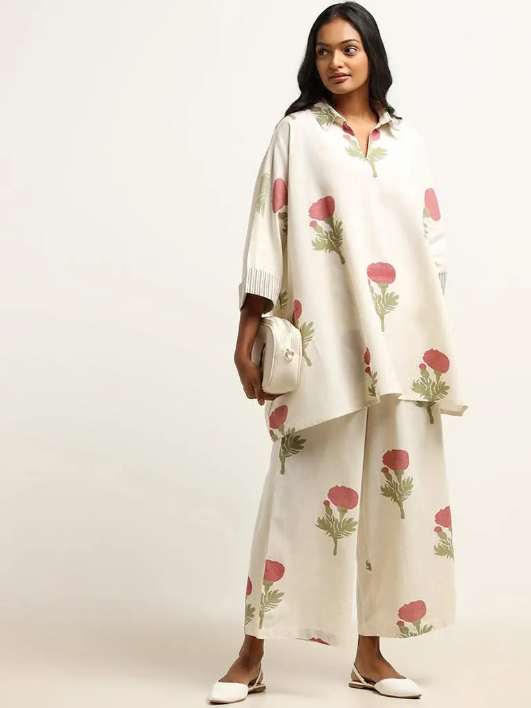 Utsa Pink Wide-Leg Blended Linen Palazzos