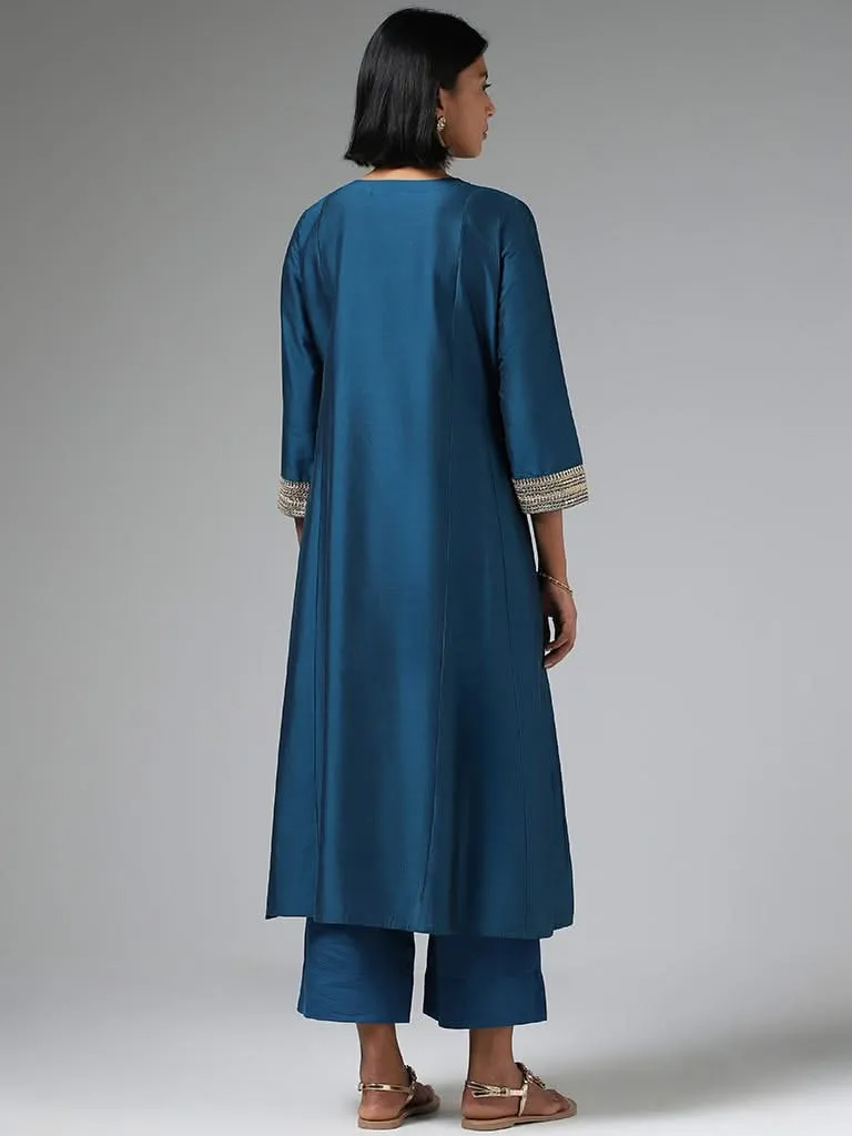 Utsa Plain Blue A-Line Kurta