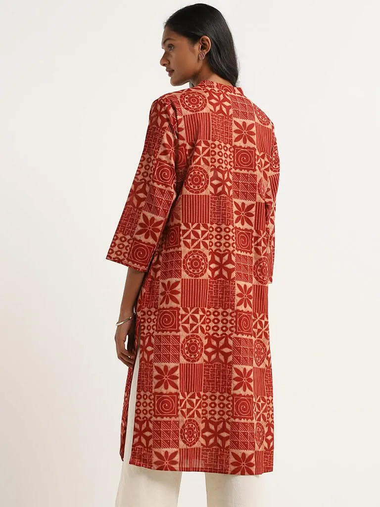 Utsa Red Printed Kurta